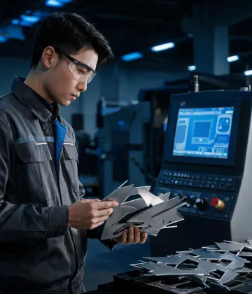 Laser applications engineer reviewing cut samples