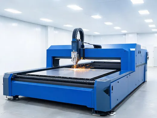 Fiber laser cutting cell with enclosed cutting table