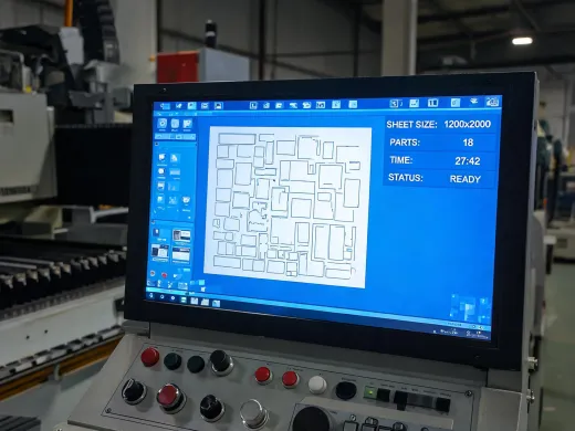 Laser nesting software on CNC control monitor